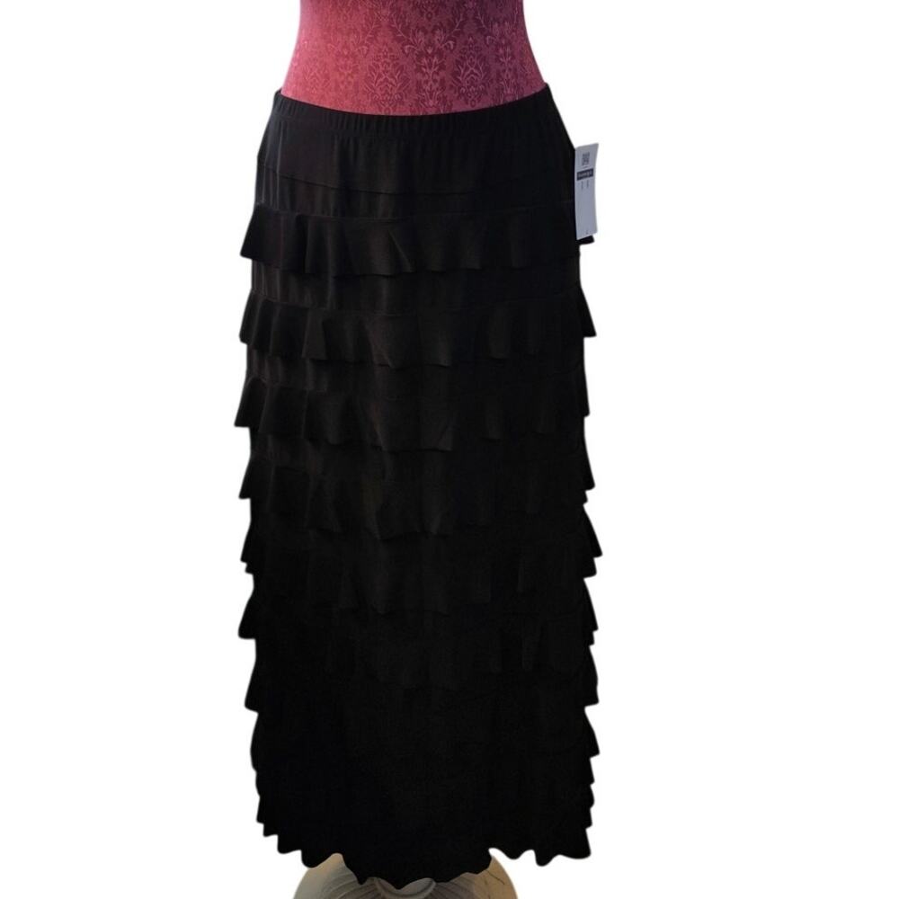 Fashque Ruffled Black stretchy midi skirt size 7
